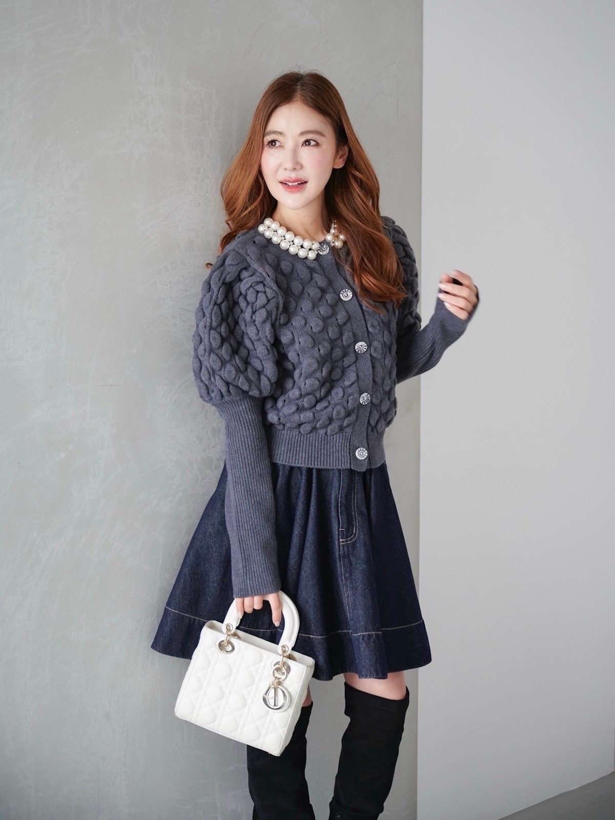 パールカーディガン/グレー