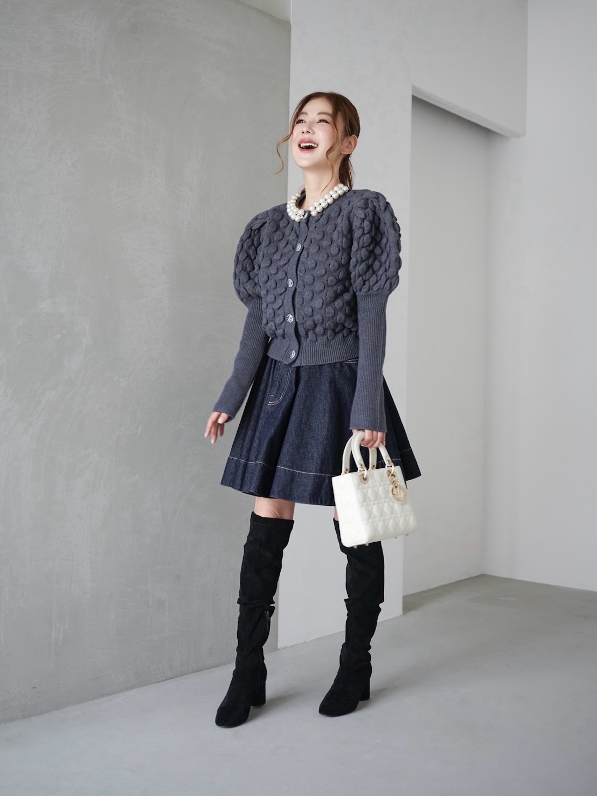 パールカーディガン/グレー