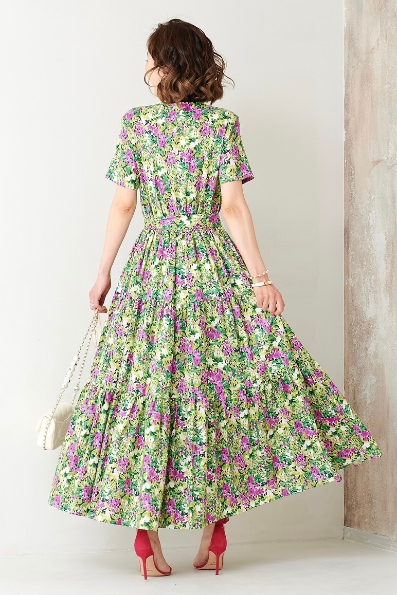 グリーンフリルワンピース DRESS OBLI