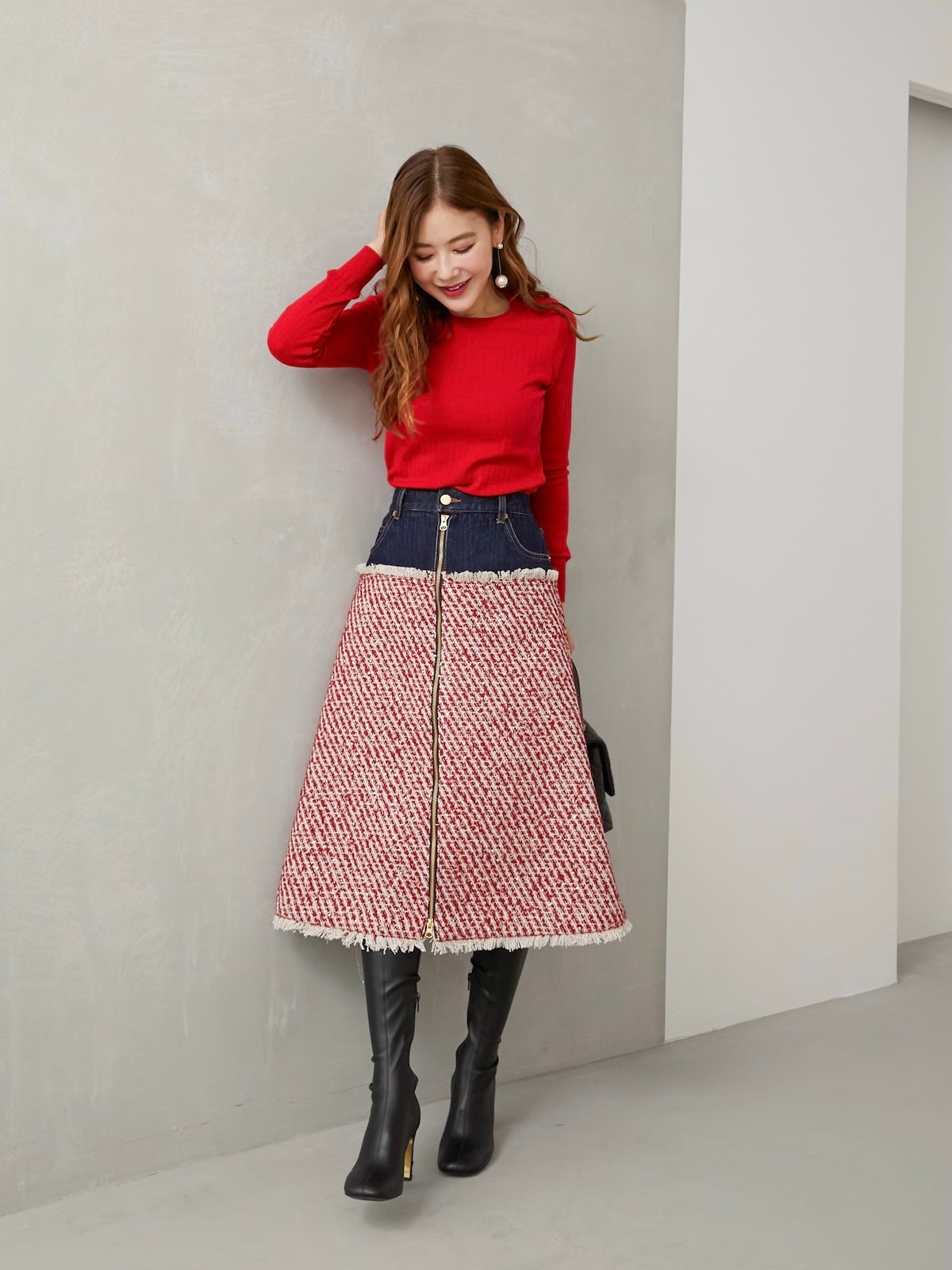 デニムツイードドッキングスカート