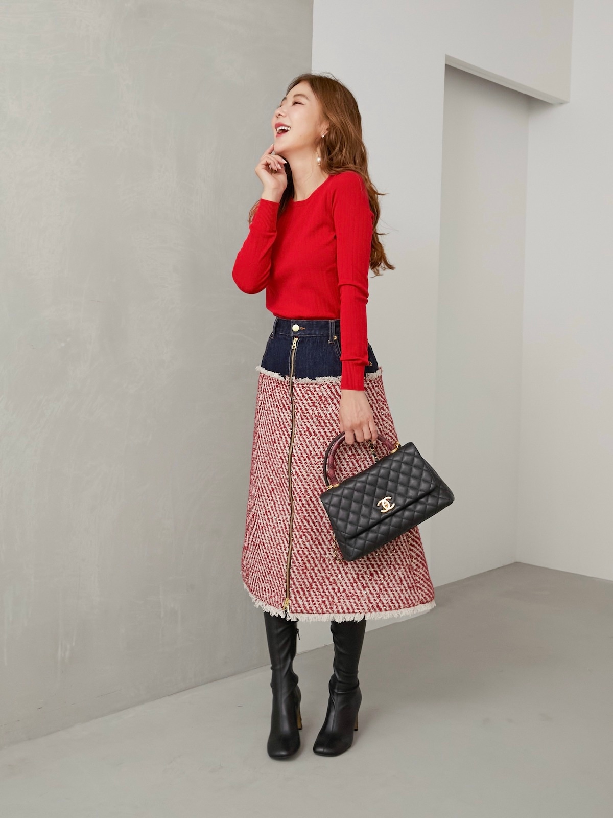 デニムツイードドッキングスカート