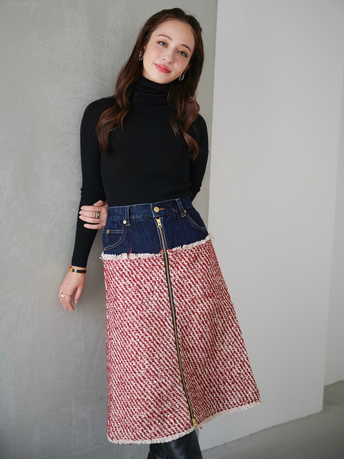 デニムツイードドッキングスカート