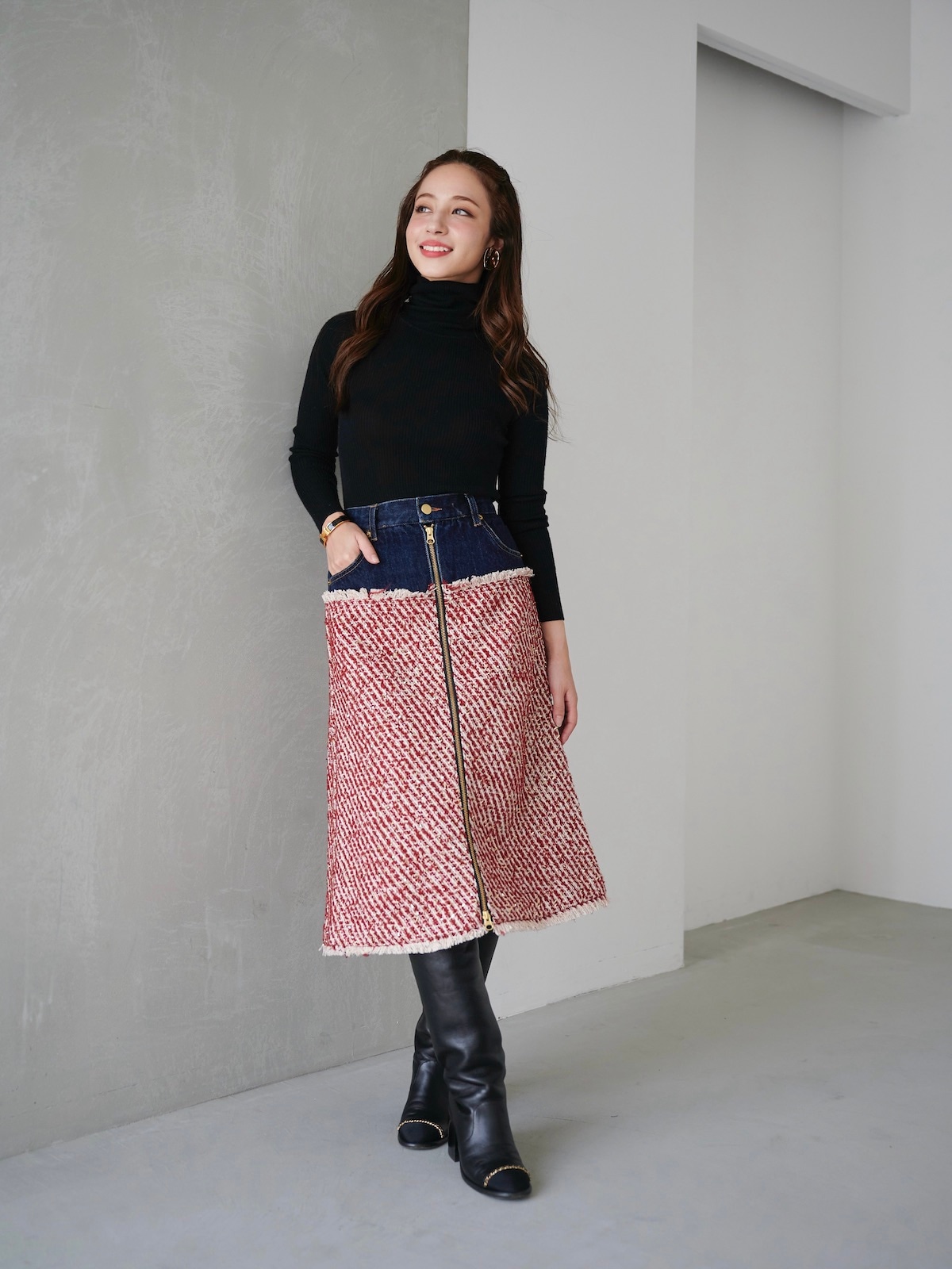 デニムツイードドッキングスカート