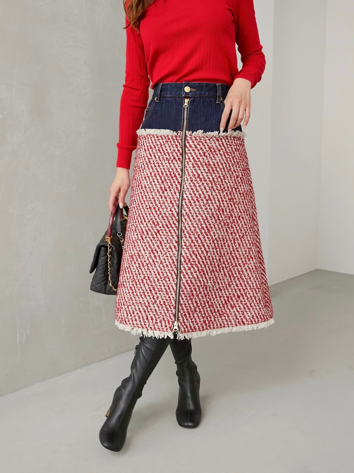 デニムツイードドッキングスカート