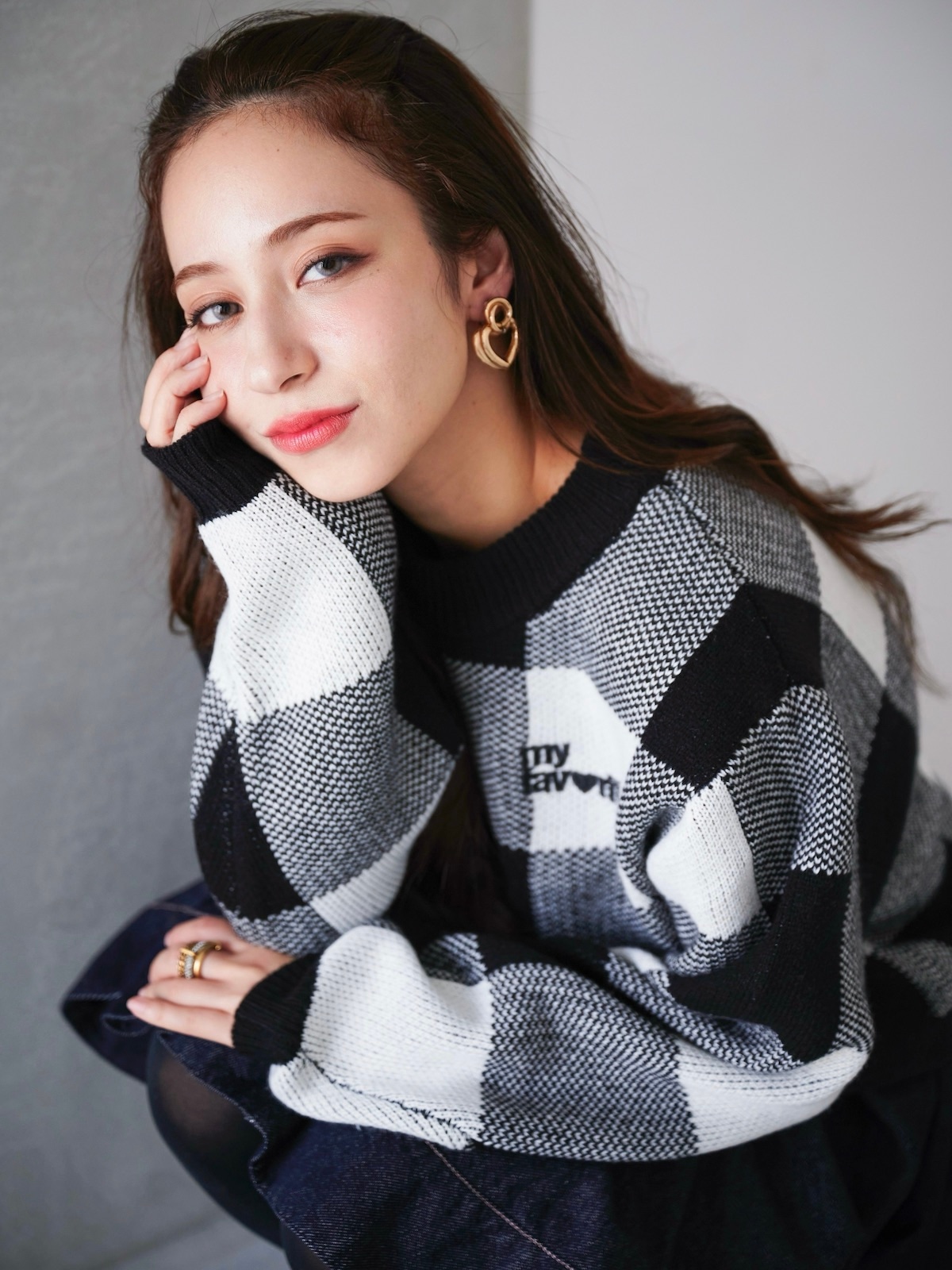 ブロックチェックニット