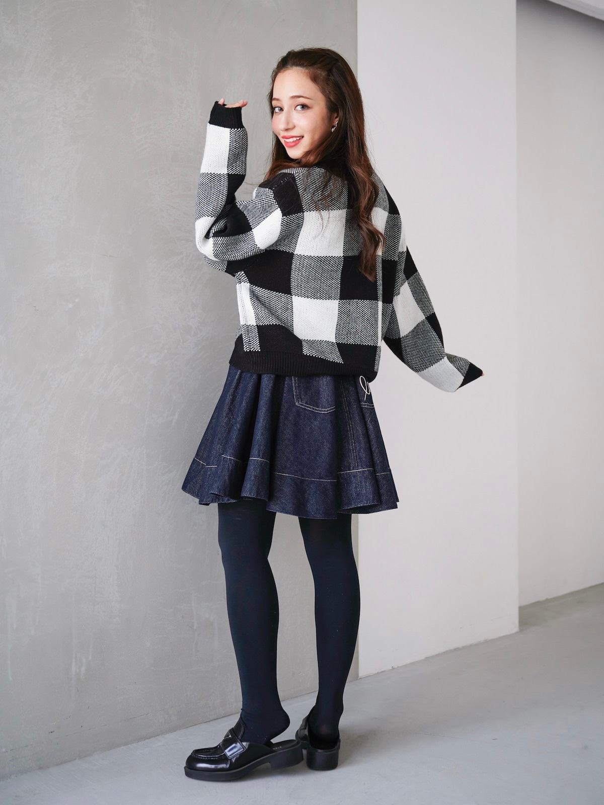 ブロックチェックニット