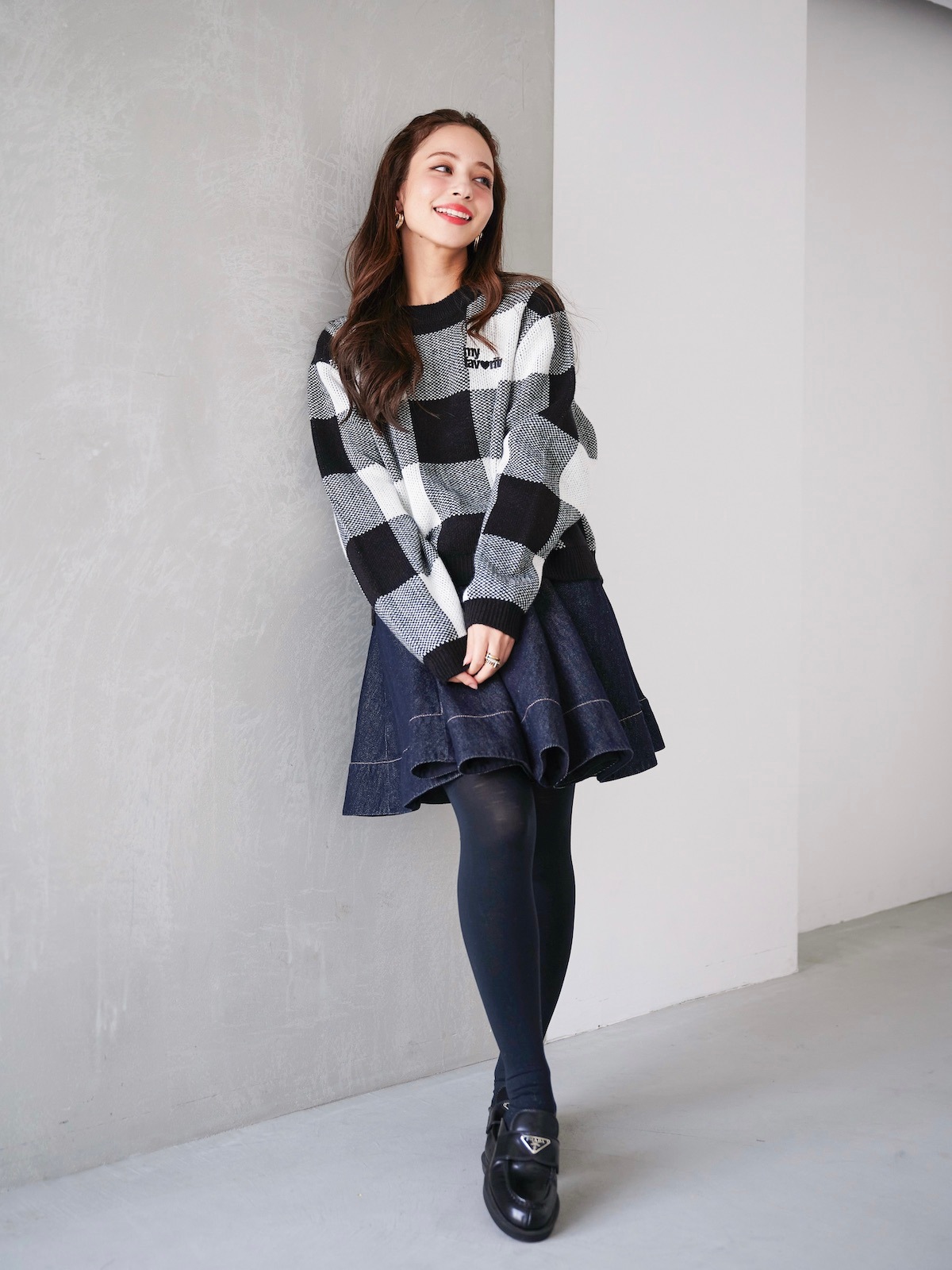 ブロックチェックニット