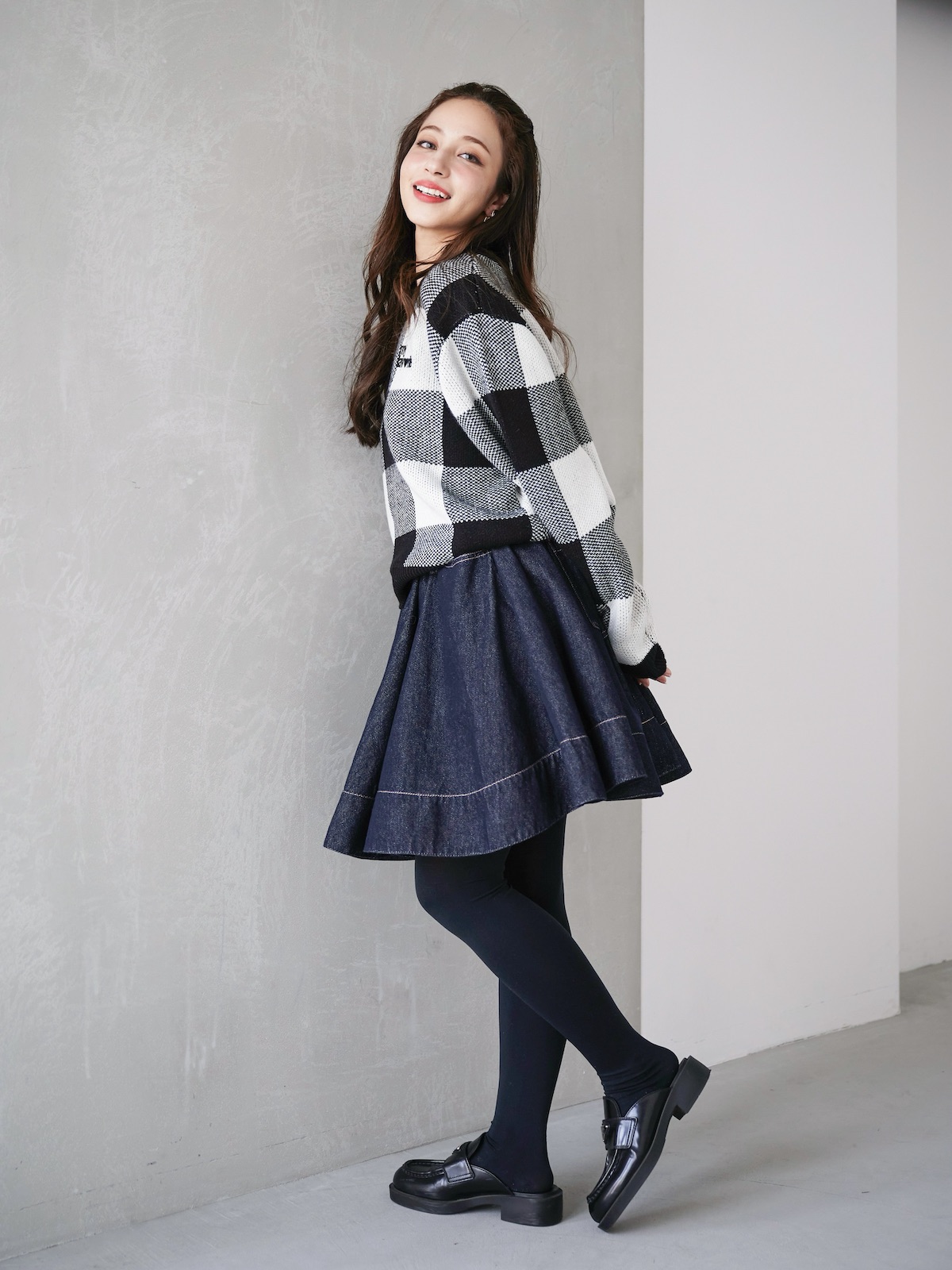 ブロックチェックニット