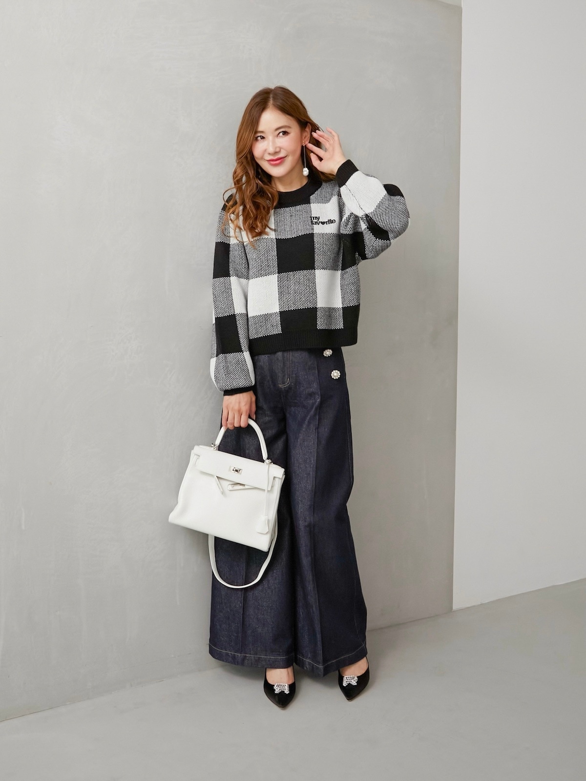 ブロックチェックニット