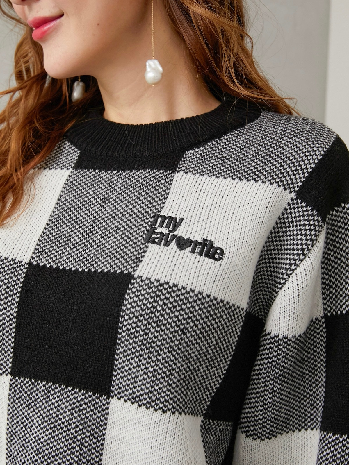 ブロックチェックニット