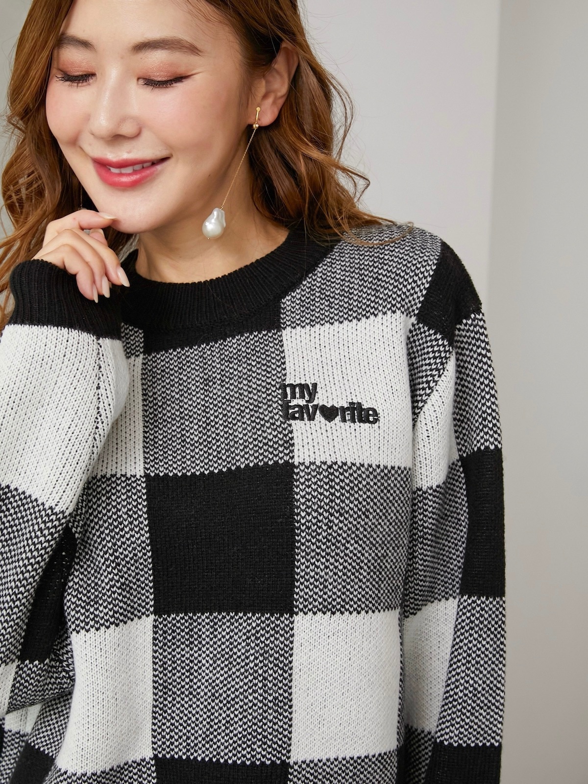 ブロックチェックニット