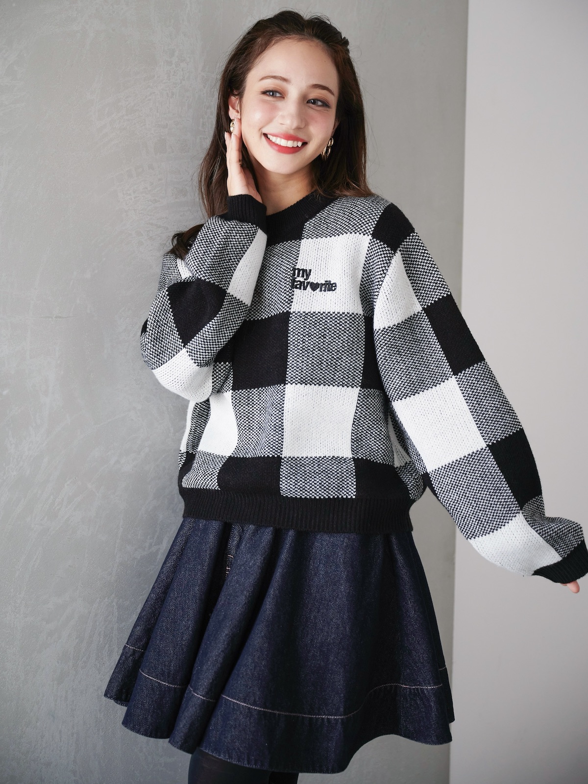 ブロックチェックニット