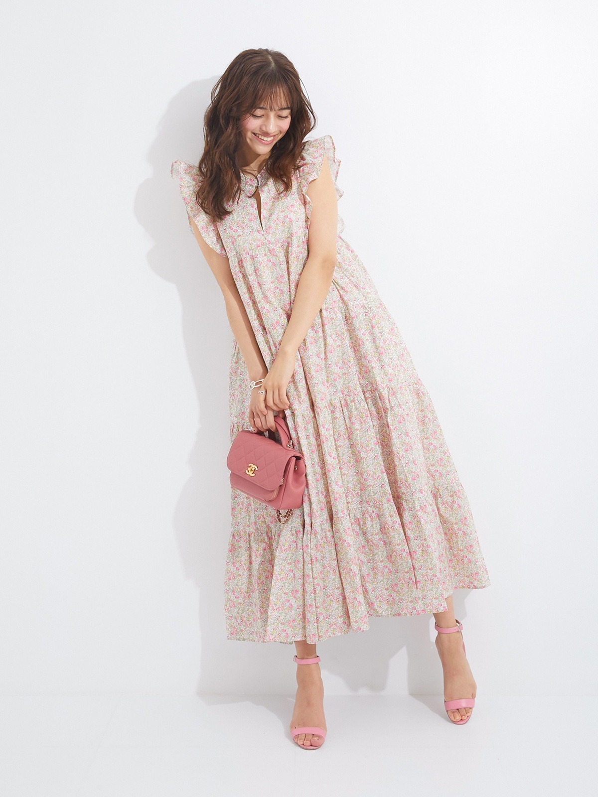 5月14日21:00発売開始】ピンクグリーンフラワーワンピース | DRESS | OBLI