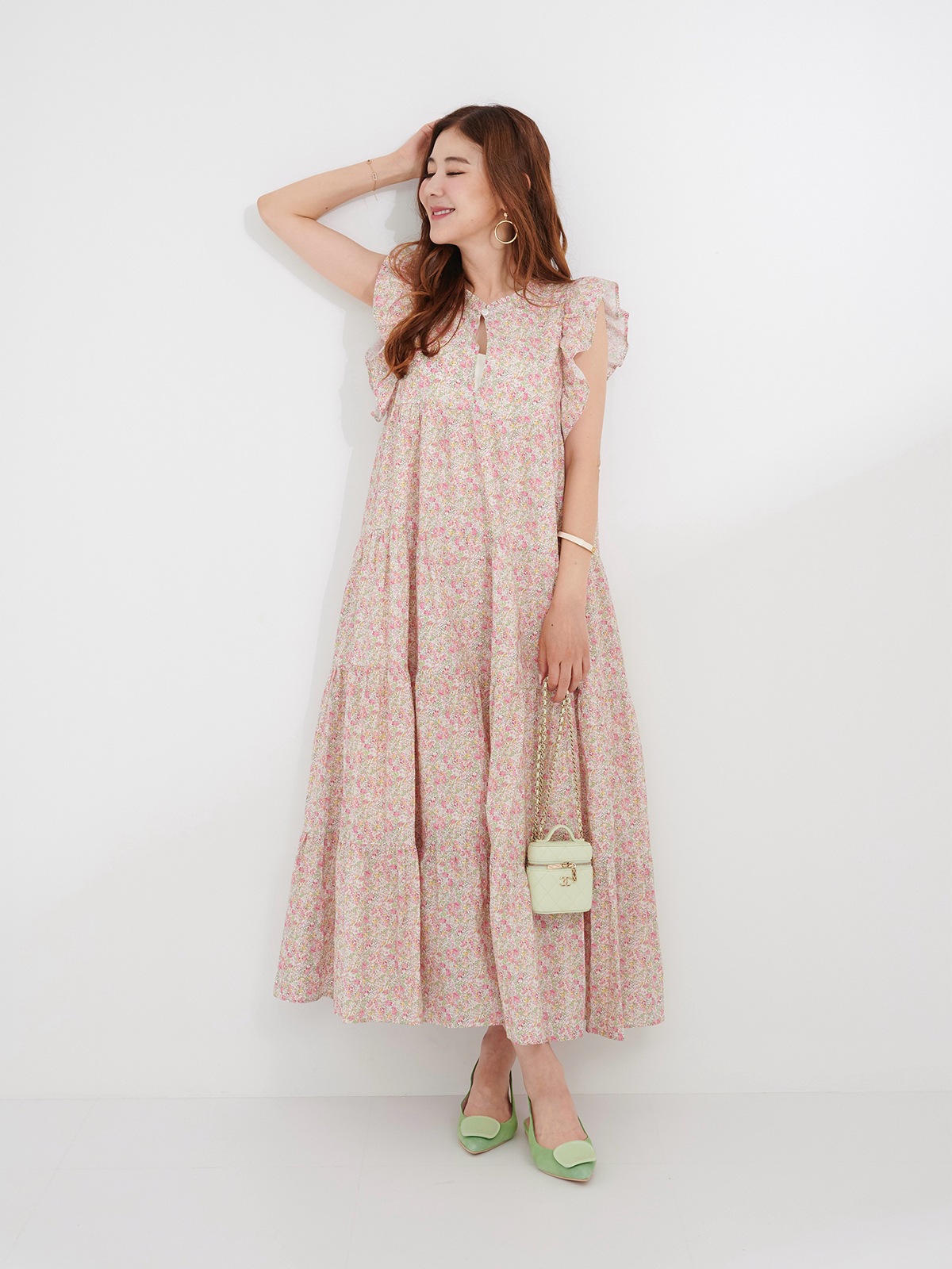5月14日21:00発売開始】ピンクグリーンフラワーワンピース | DRESS | OBLI