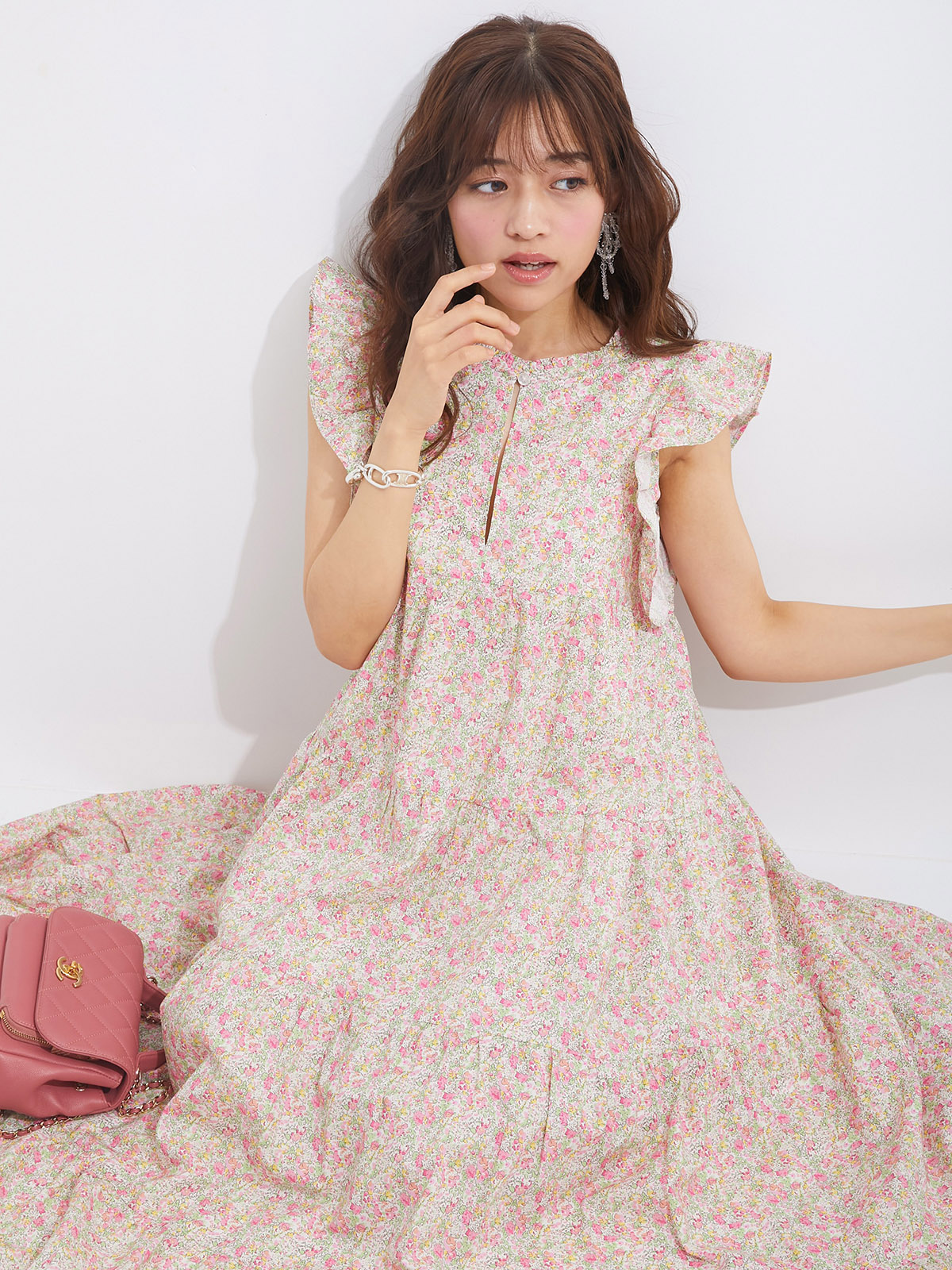 5月14日21:00発売開始】ピンクグリーンフラワーワンピース | DRESS | OBLI
