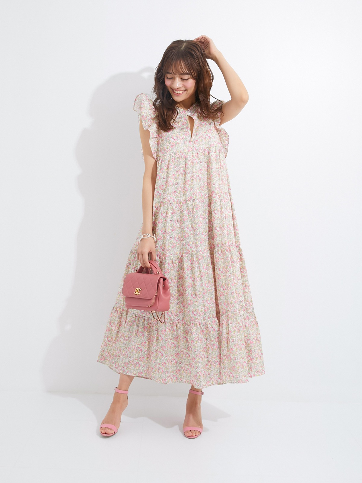 OBLI ピンクグリーンワンピース ピンクグリーンフラワーワンピース【残りわずか】 | DRESS | OBLI