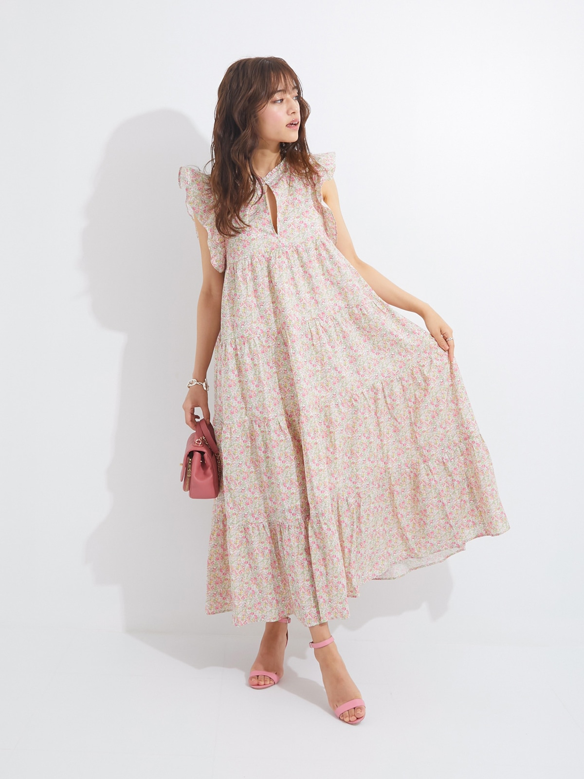 5月14日21:00発売開始】ピンクグリーンフラワーワンピース | DRESS | OBLI