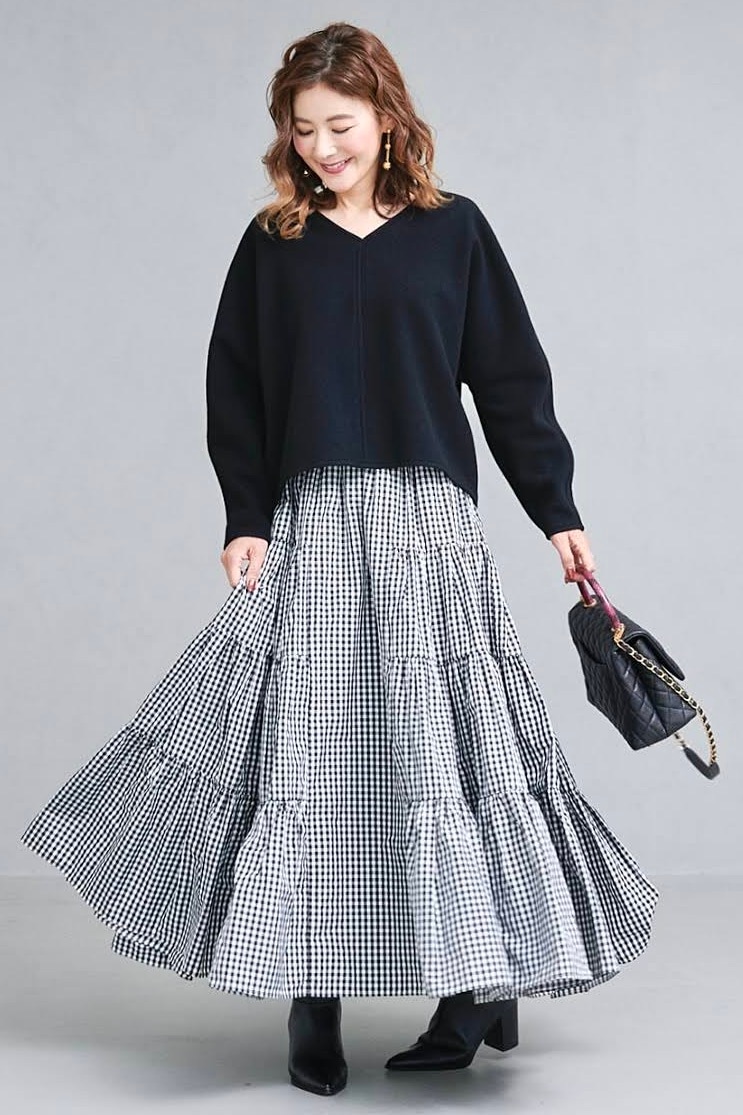 Vネックウールトップス/ブラック