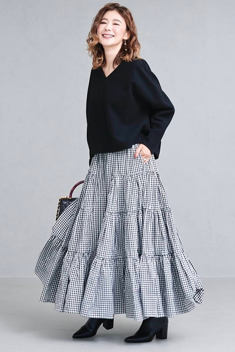 Vネックウールトップス/ブラック