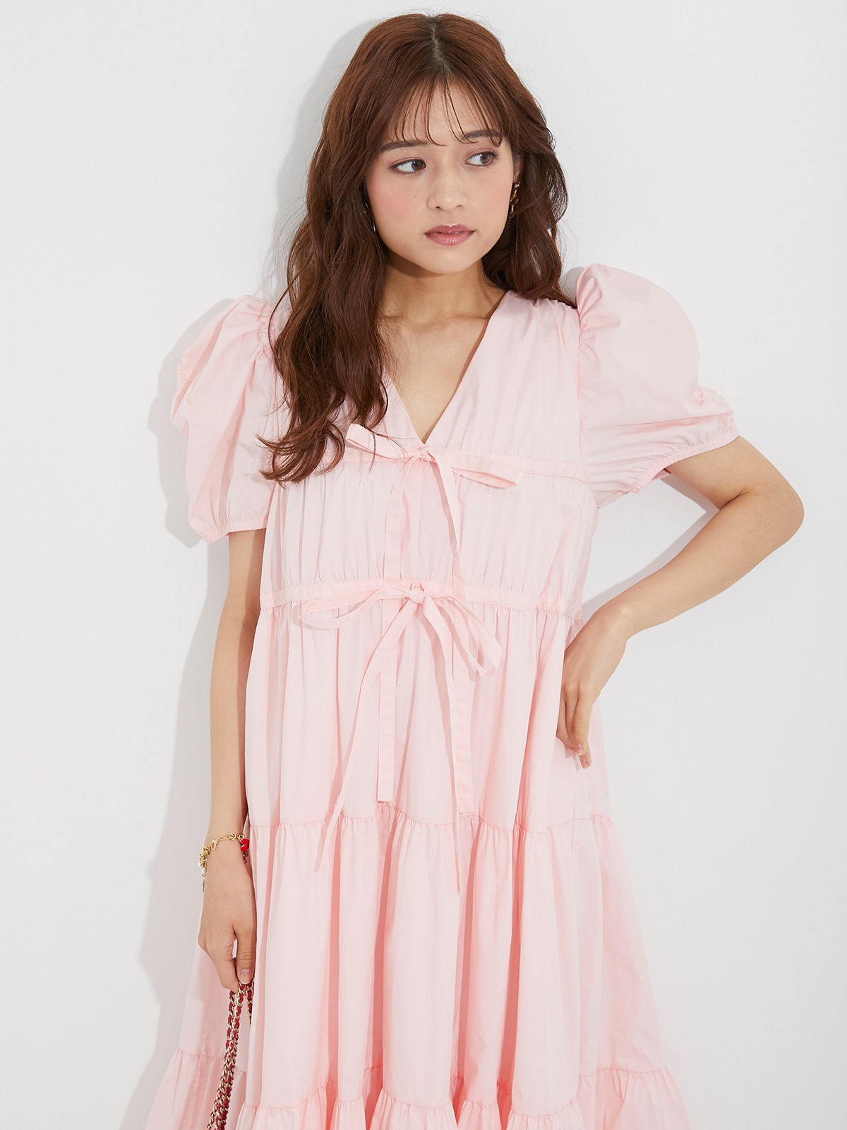 obli ピンクパフスリーブワンピース ピンクパフスリーブワンピース | DRESS | OBLI