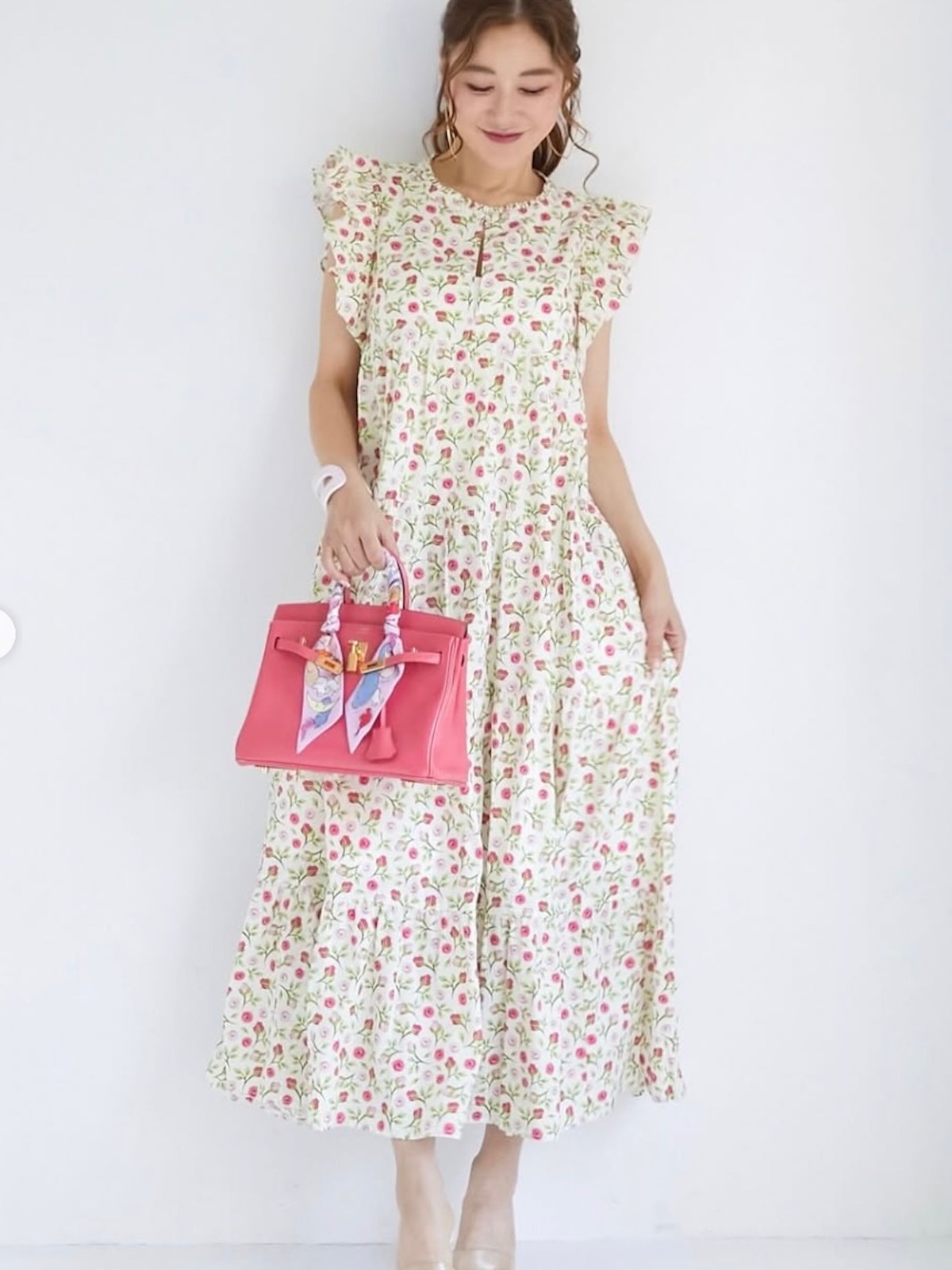 フラワーフリルワンピース/ホワイト