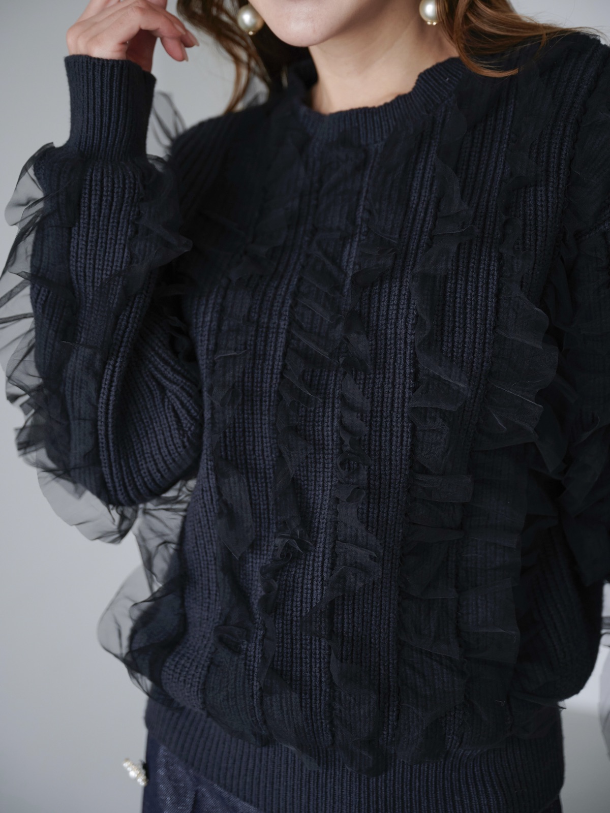 チュールフリルニット