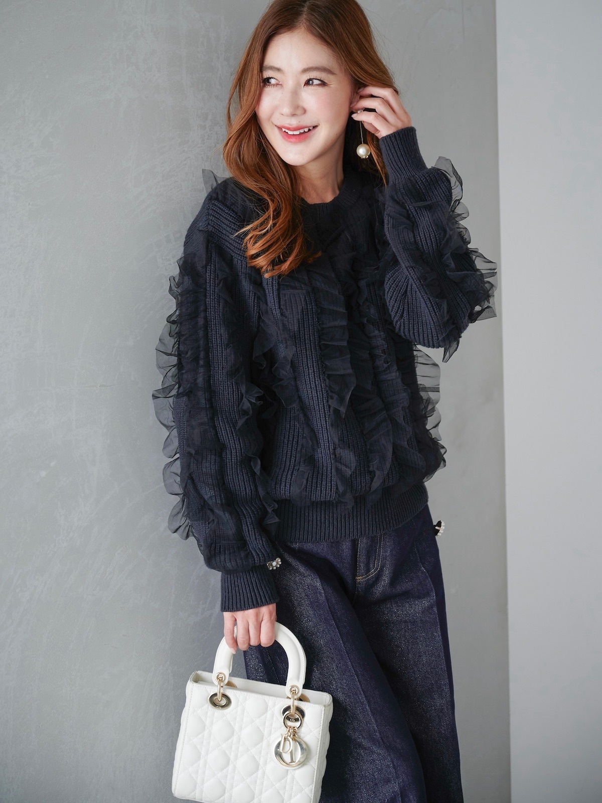 チュールフリルニット