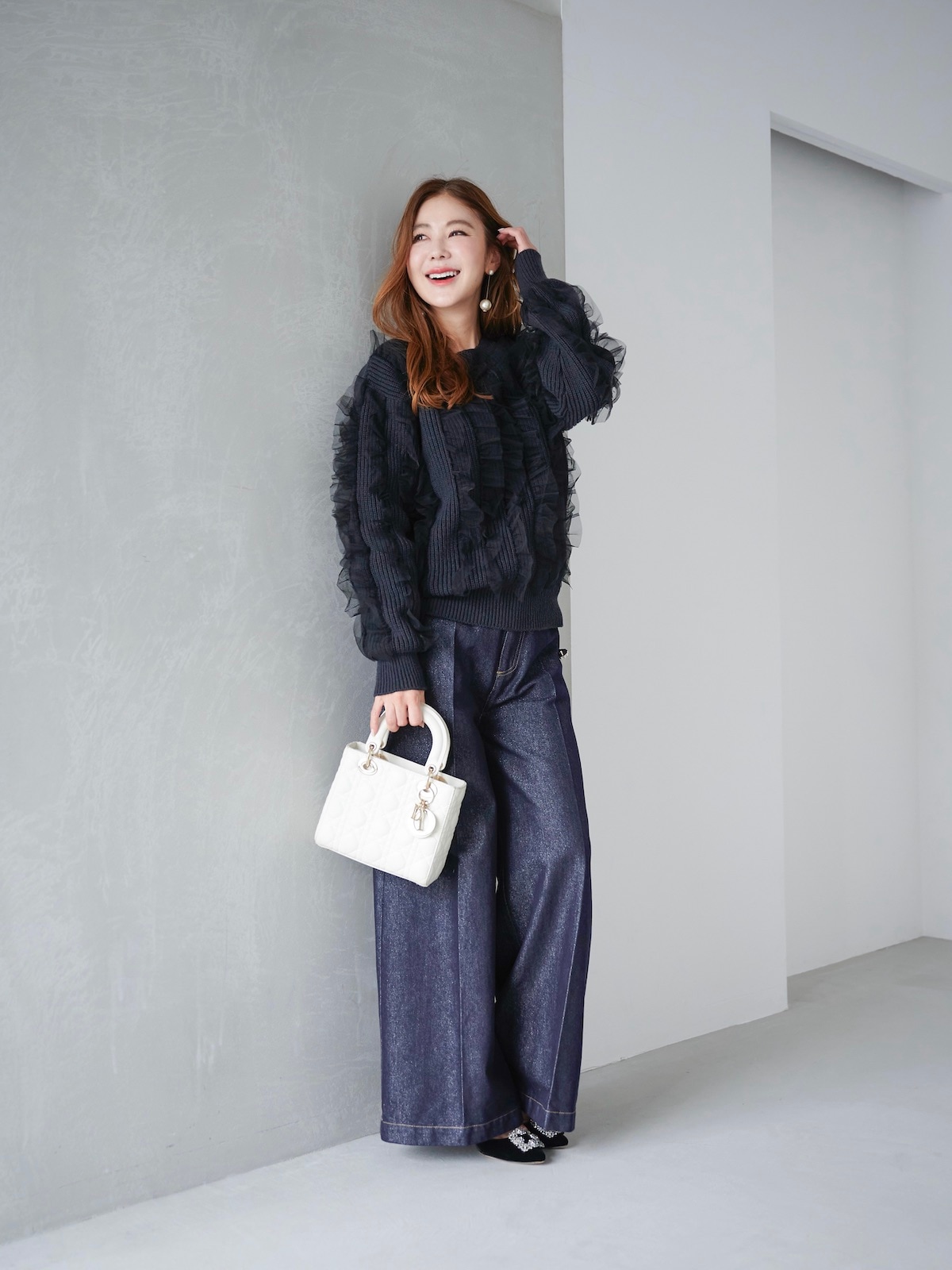 チュールフリルニット