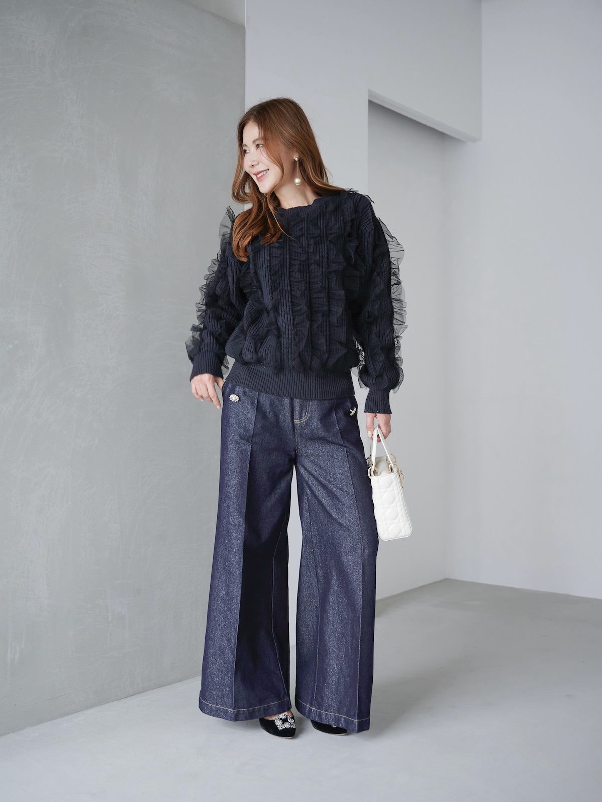 チュールフリルニット