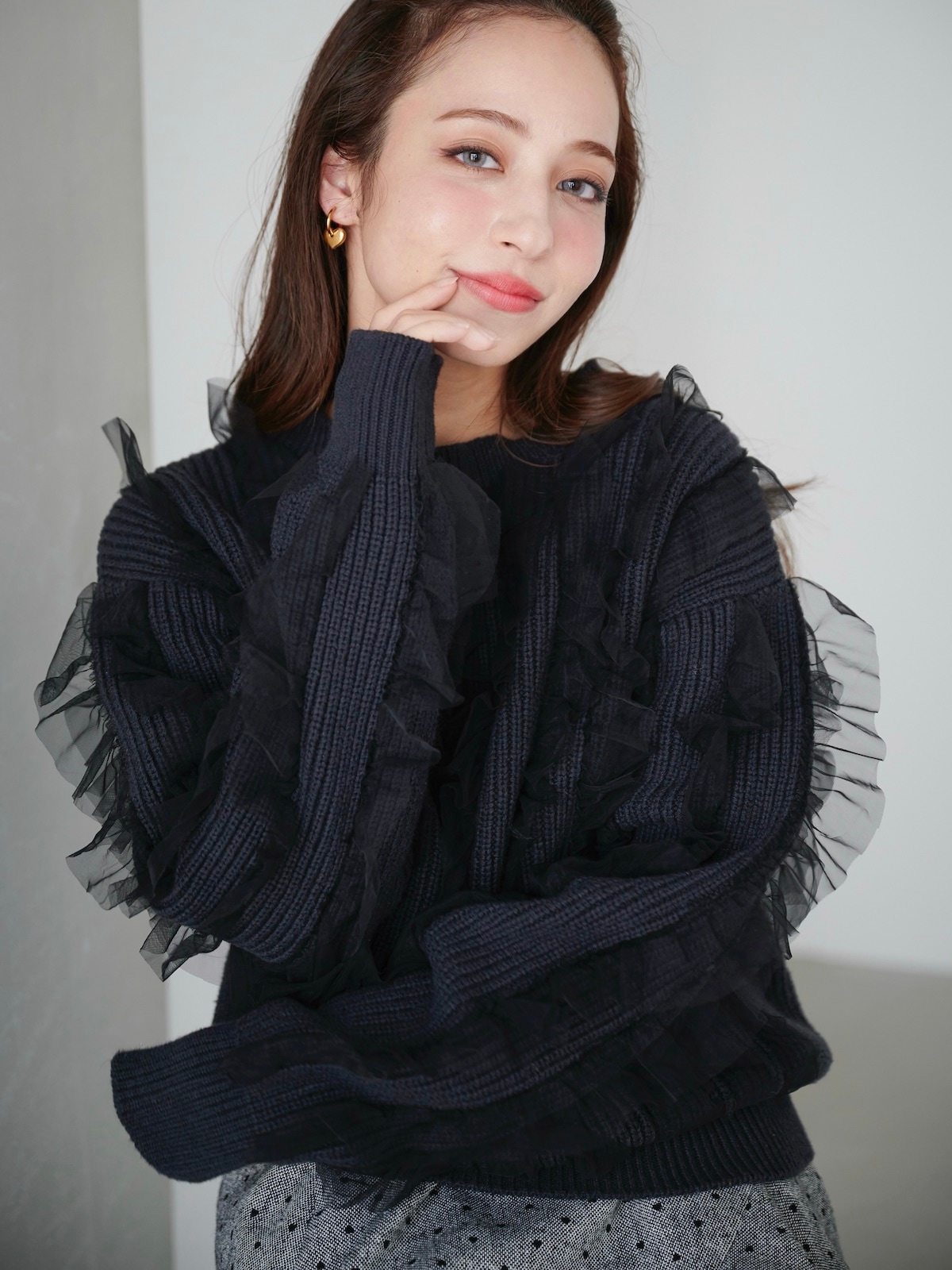 チュールフリルニット