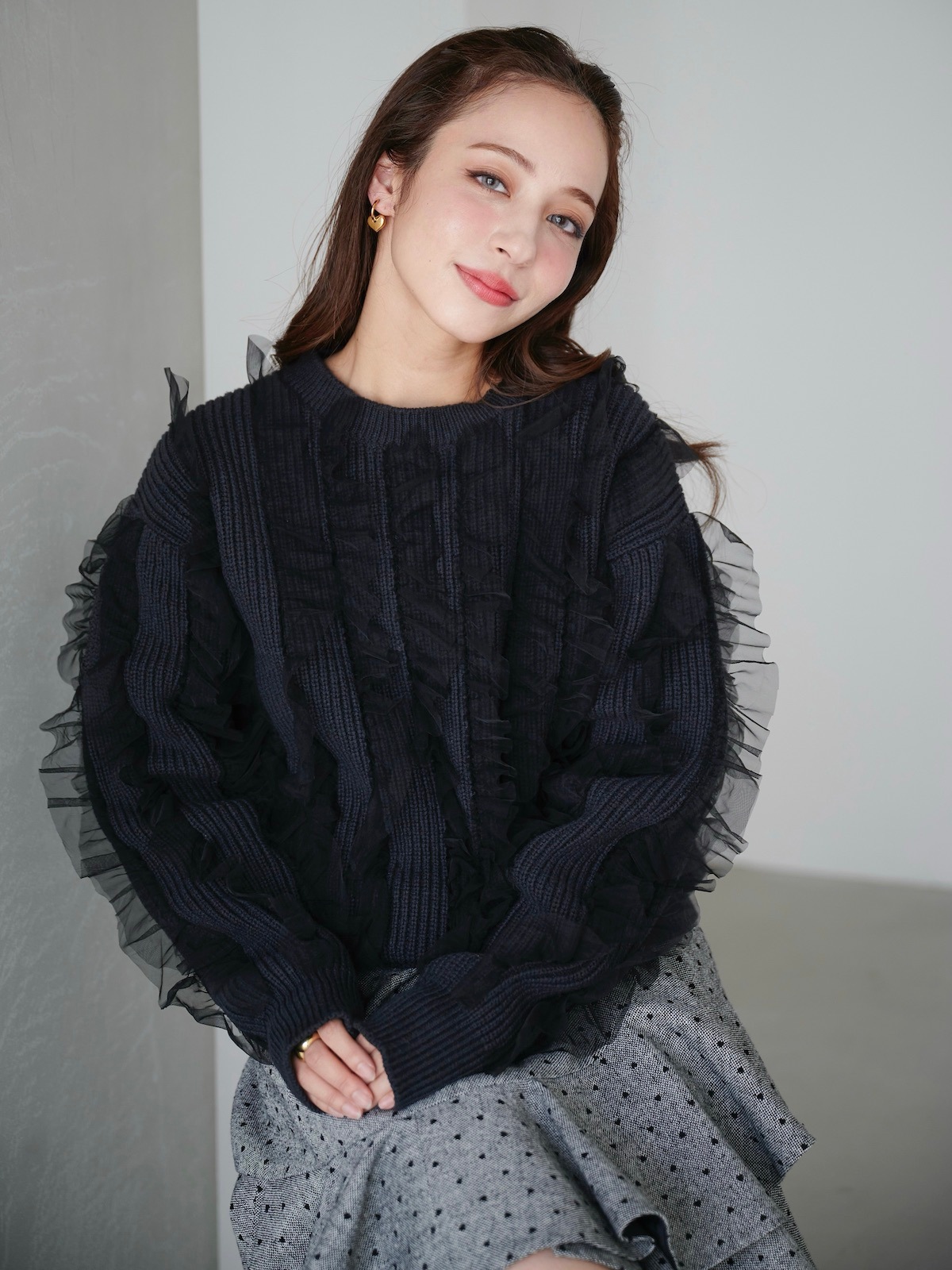 チュールフリルニット