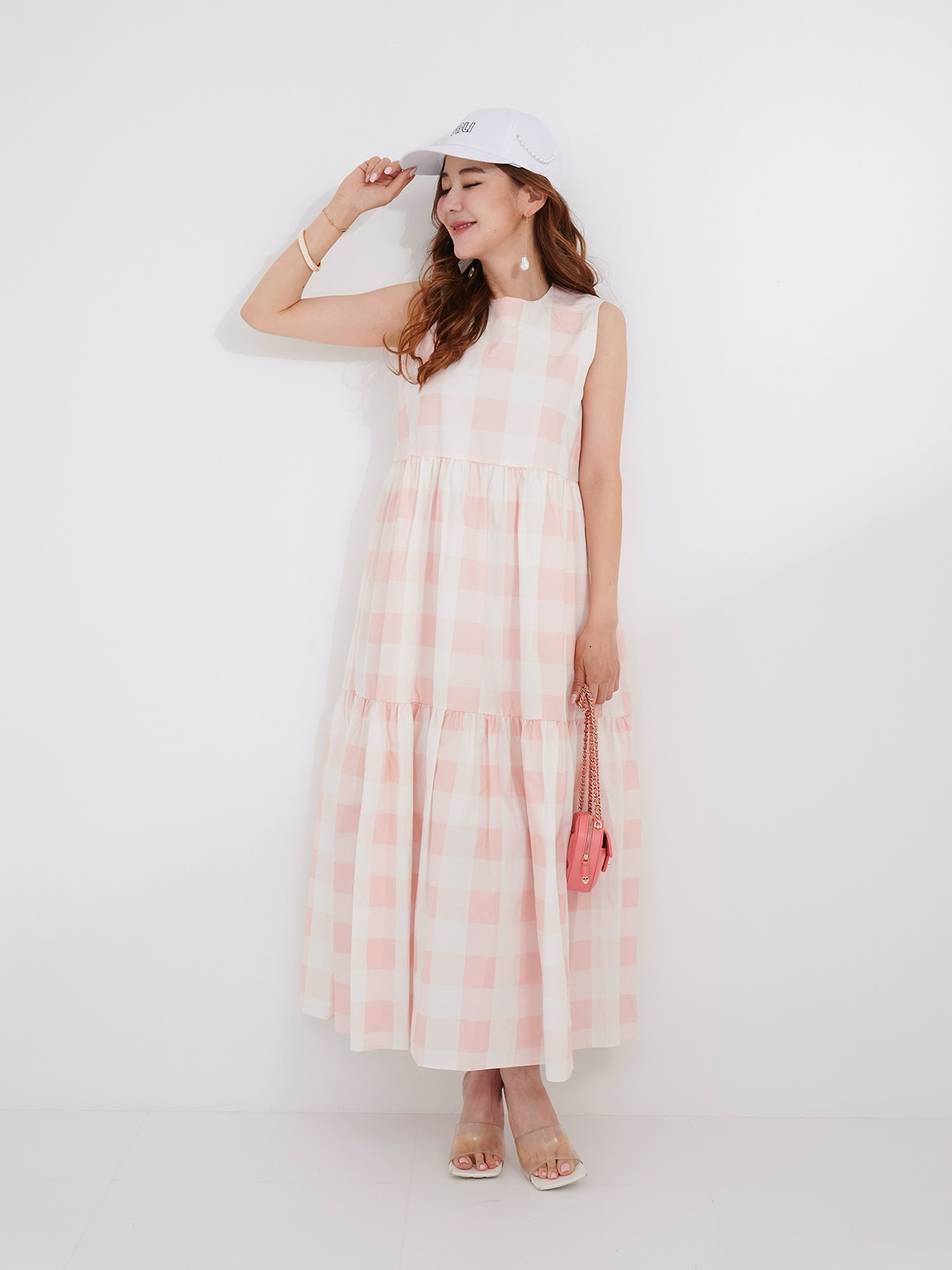ブロックチェックティアードワンピース/ベビーピンク | DRESS | OBLI