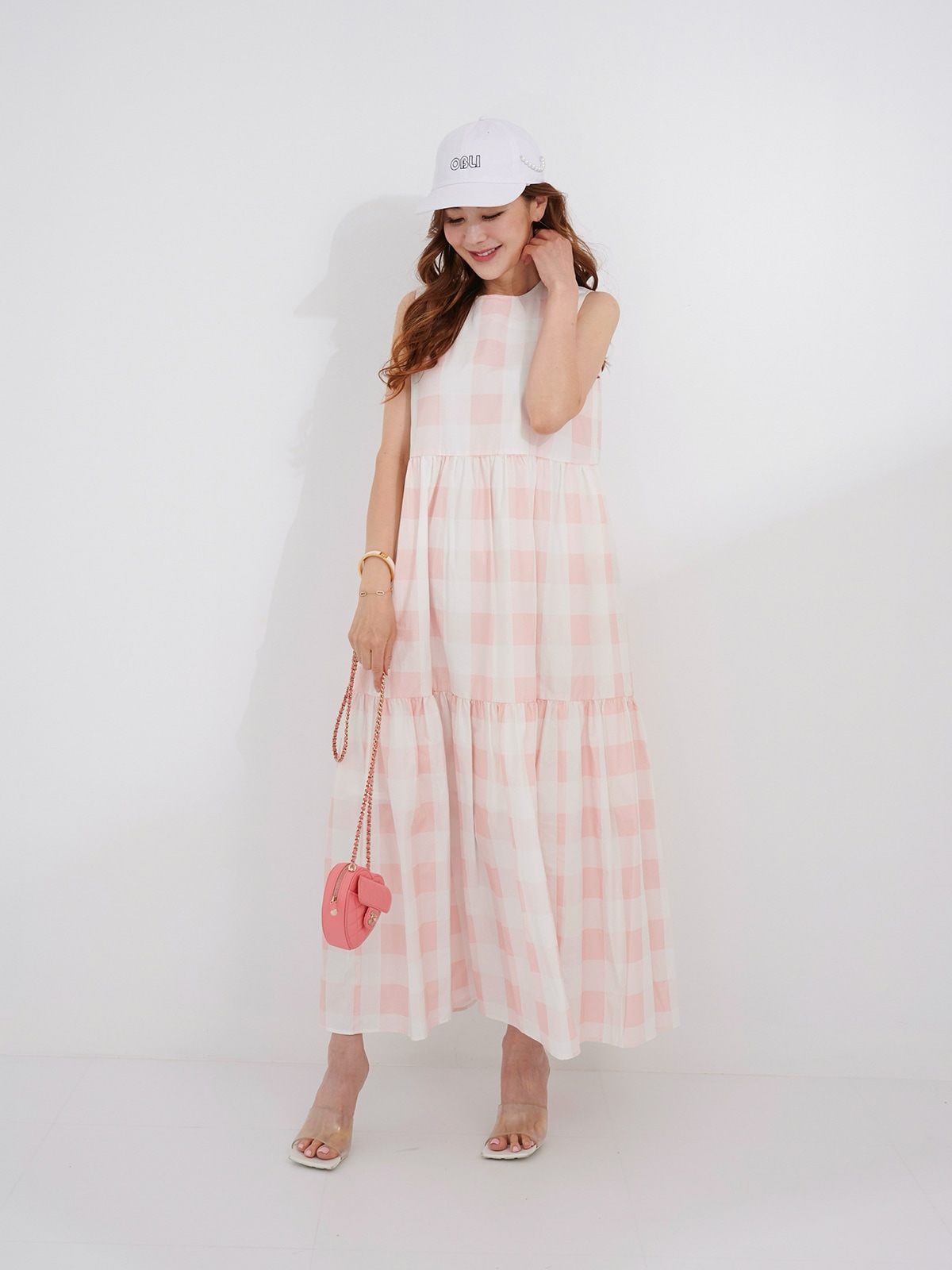 ブロックチェックティアードワンピース/ベビーピンク | DRESS | OBLI