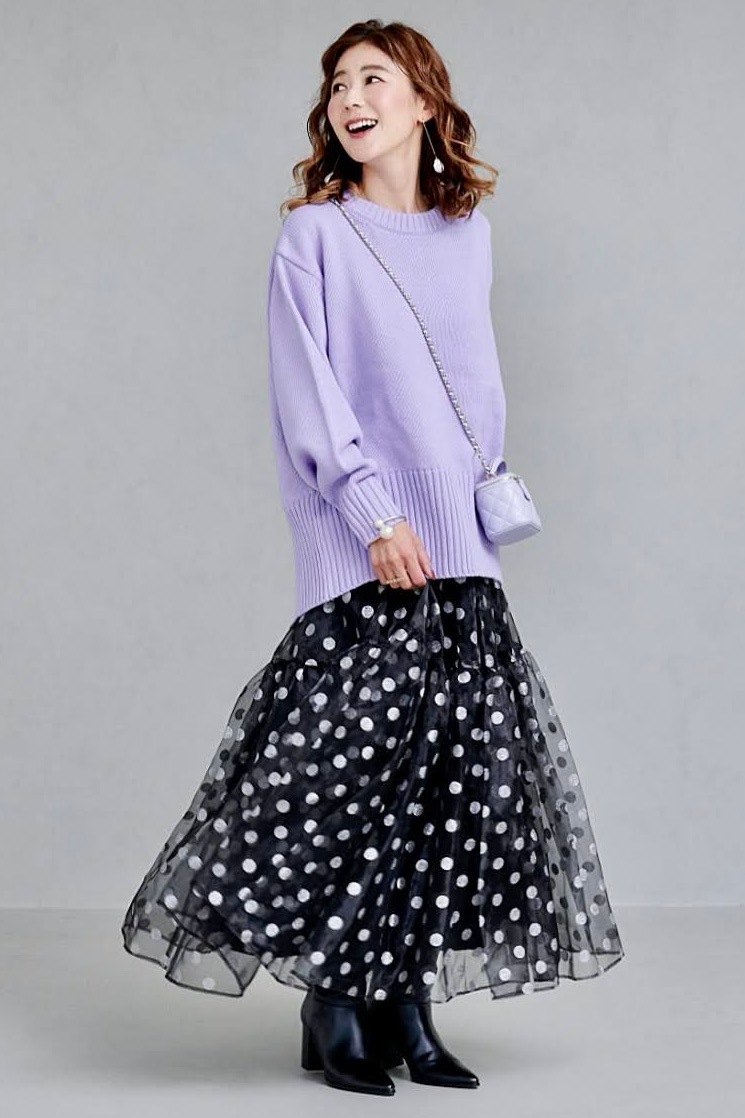 バックスリットカラーニット/パープル【残り4点】