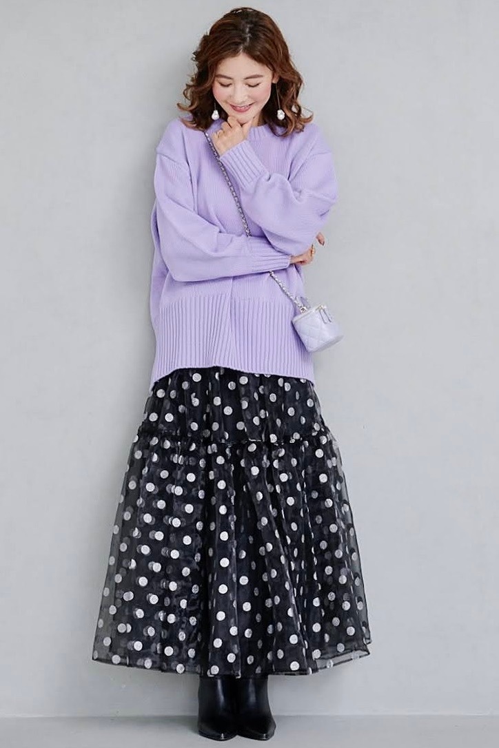 バックスリットカラーニット/パープル【残り4点】