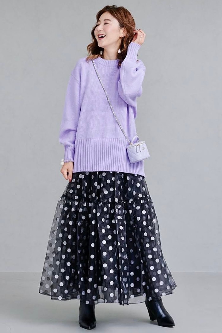 バックスリットカラーニット/パープル【残り4点】