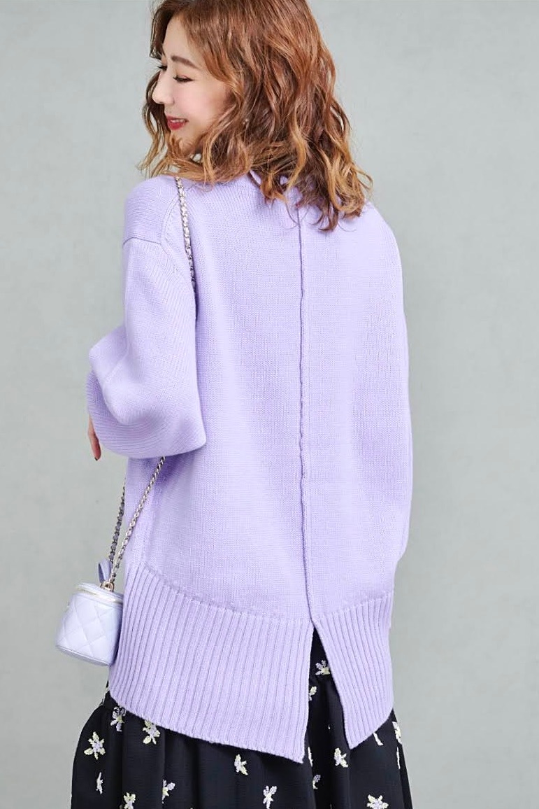 バックスリットカラーニット/パープル【残り4点】