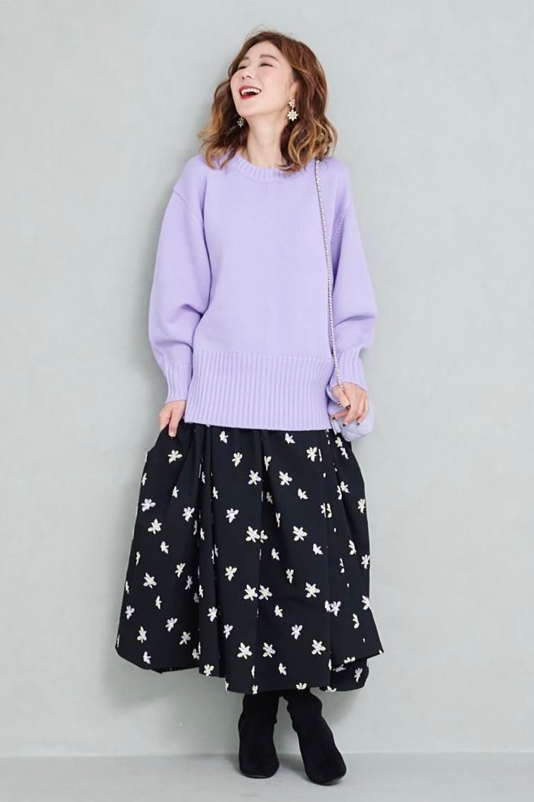 バックスリットカラーニット/パープル【残り4点】