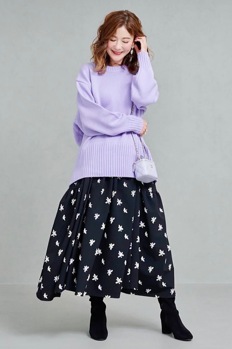 バックスリットカラーニット/パープル【残り4点】