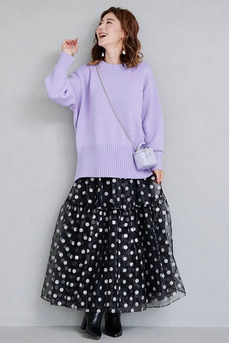 バックスリットカラーニット/パープル【残り4点】