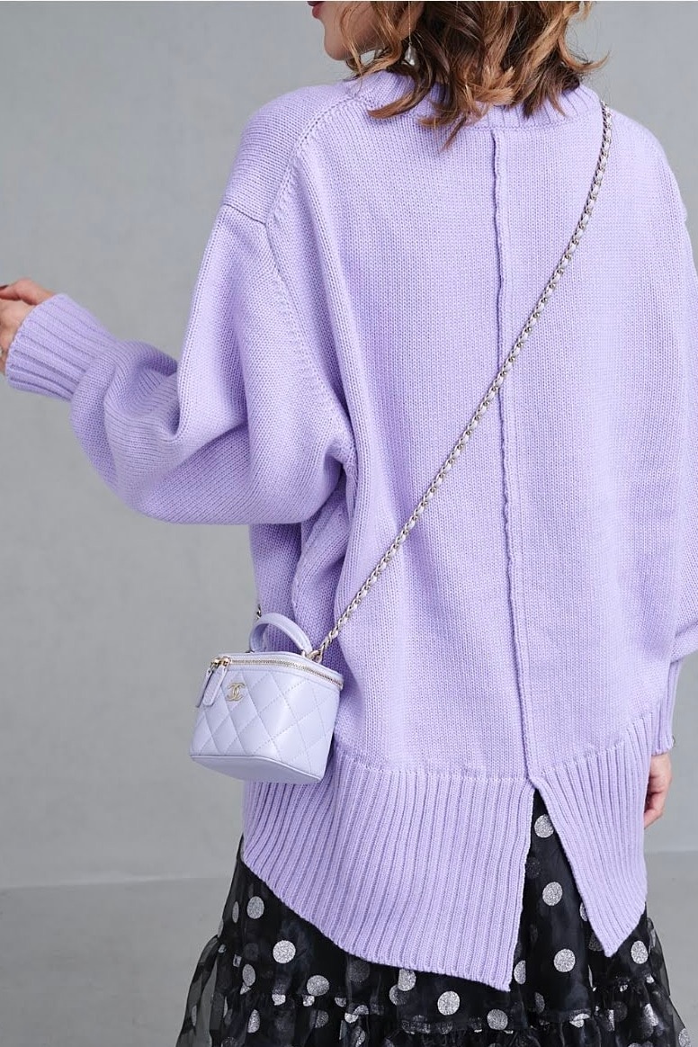 バックスリットカラーニット/パープル【残り4点】