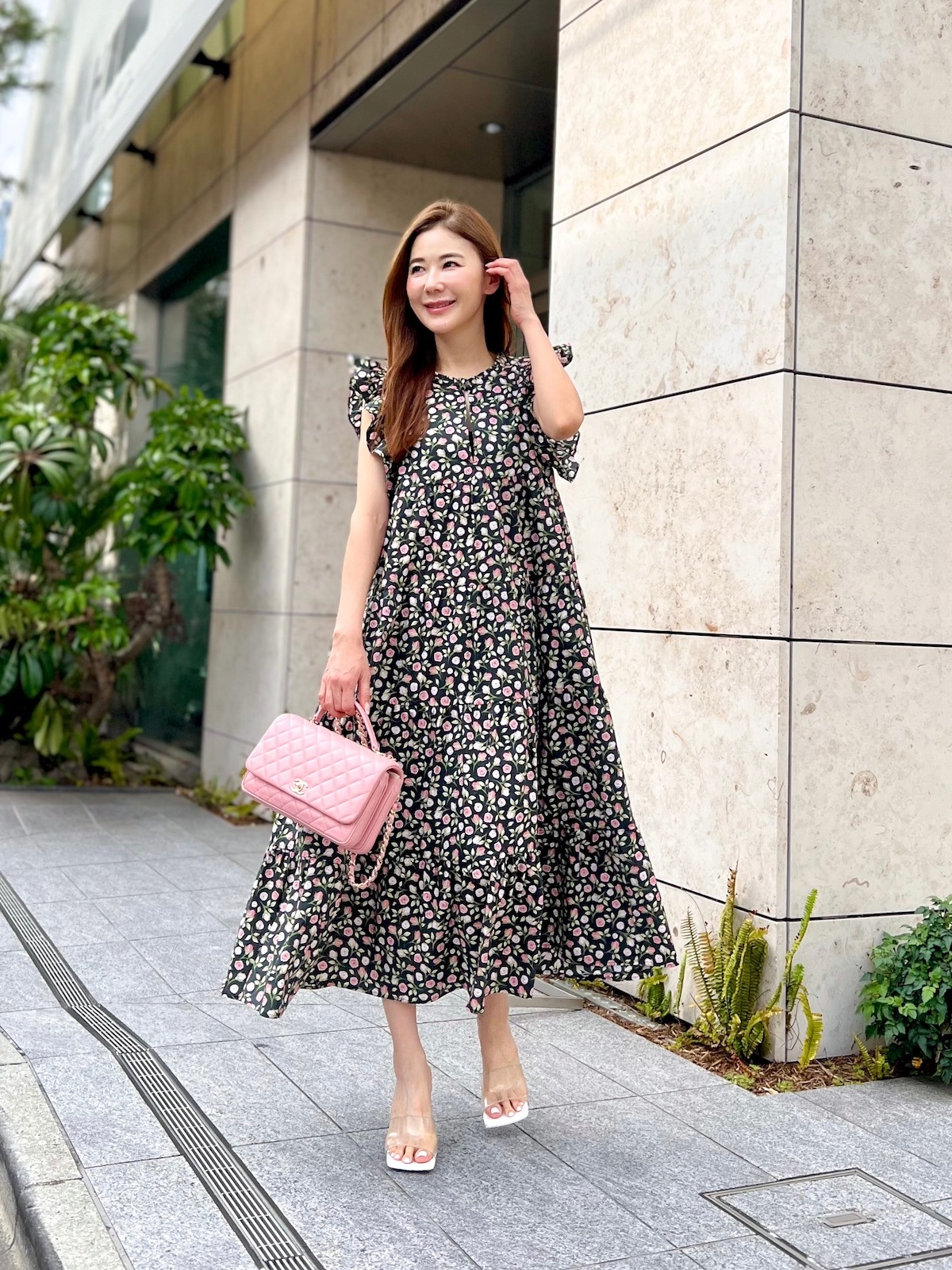 オブリ　ワンピース フラワーフリルワンピース/ブラック | DRESS | OBLI