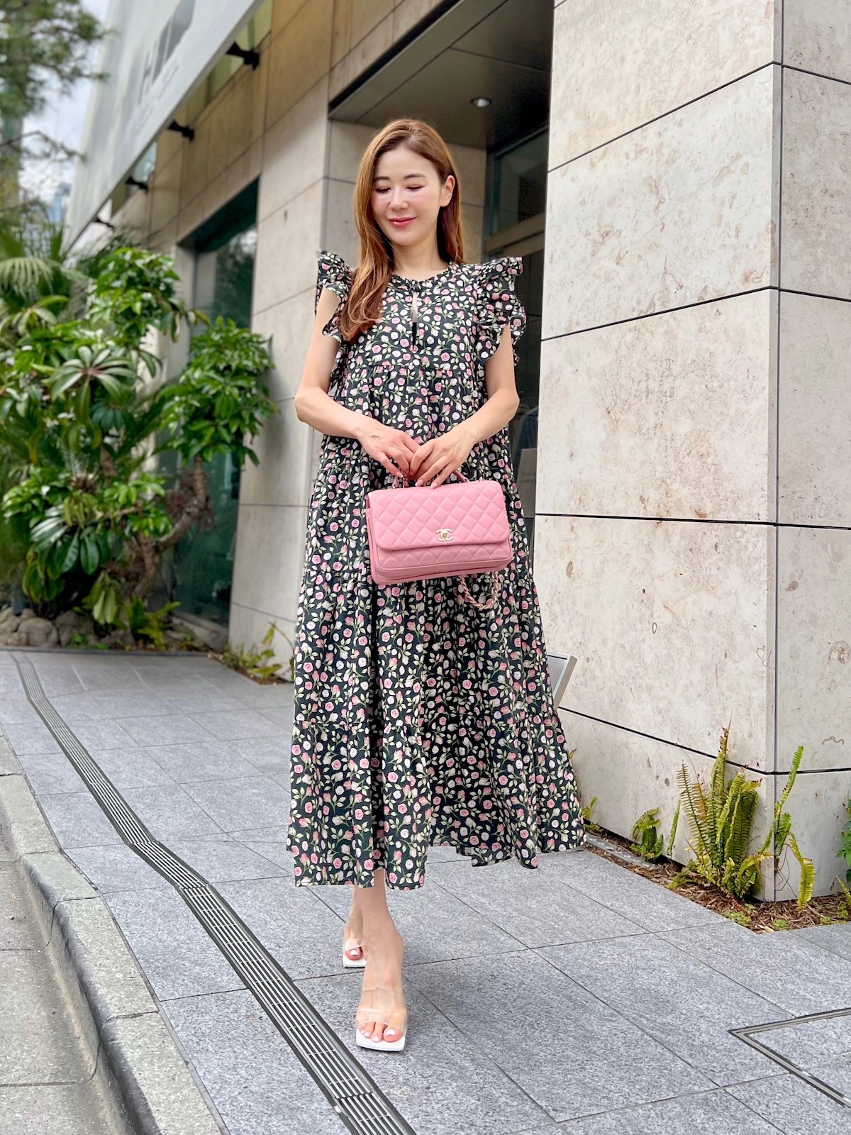 フラワーフリルワンピース/ブラック