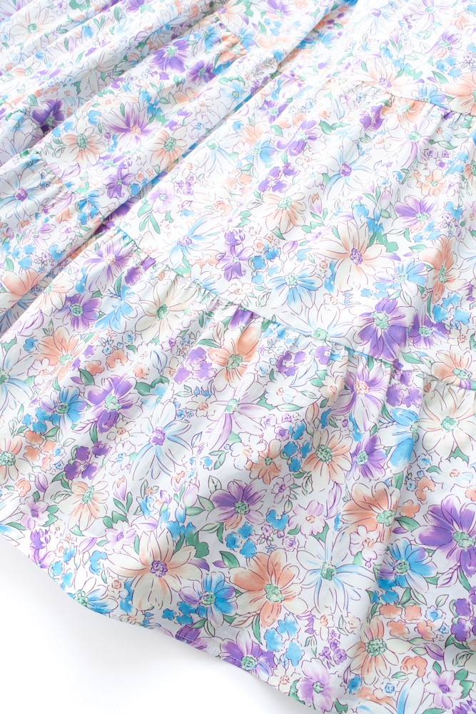 【美品】OBLI フラワーパープルティアードワンピース 0サイズ フラワーティアードワンピース/パープル | DRESS | OBLI