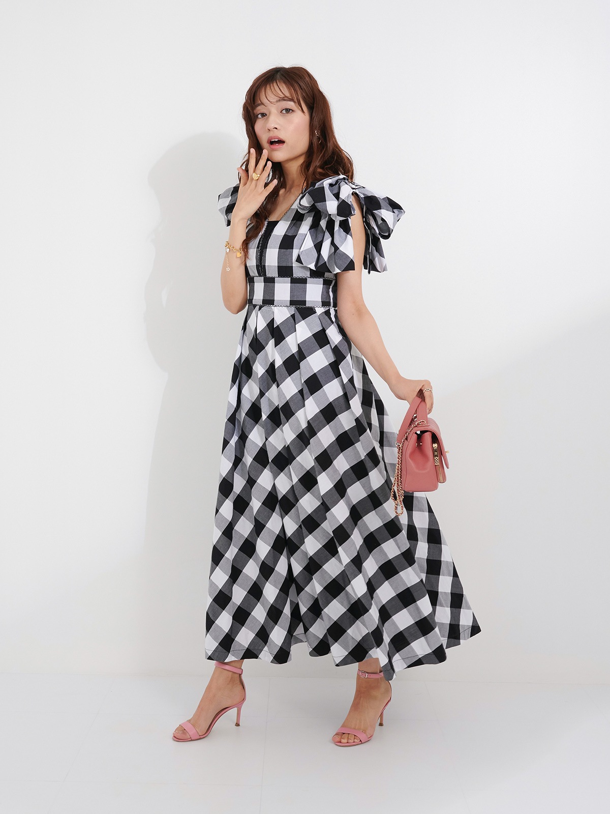 リボンスリーブブロックチェックドレス【残り3点】 | DRESS | OBLI