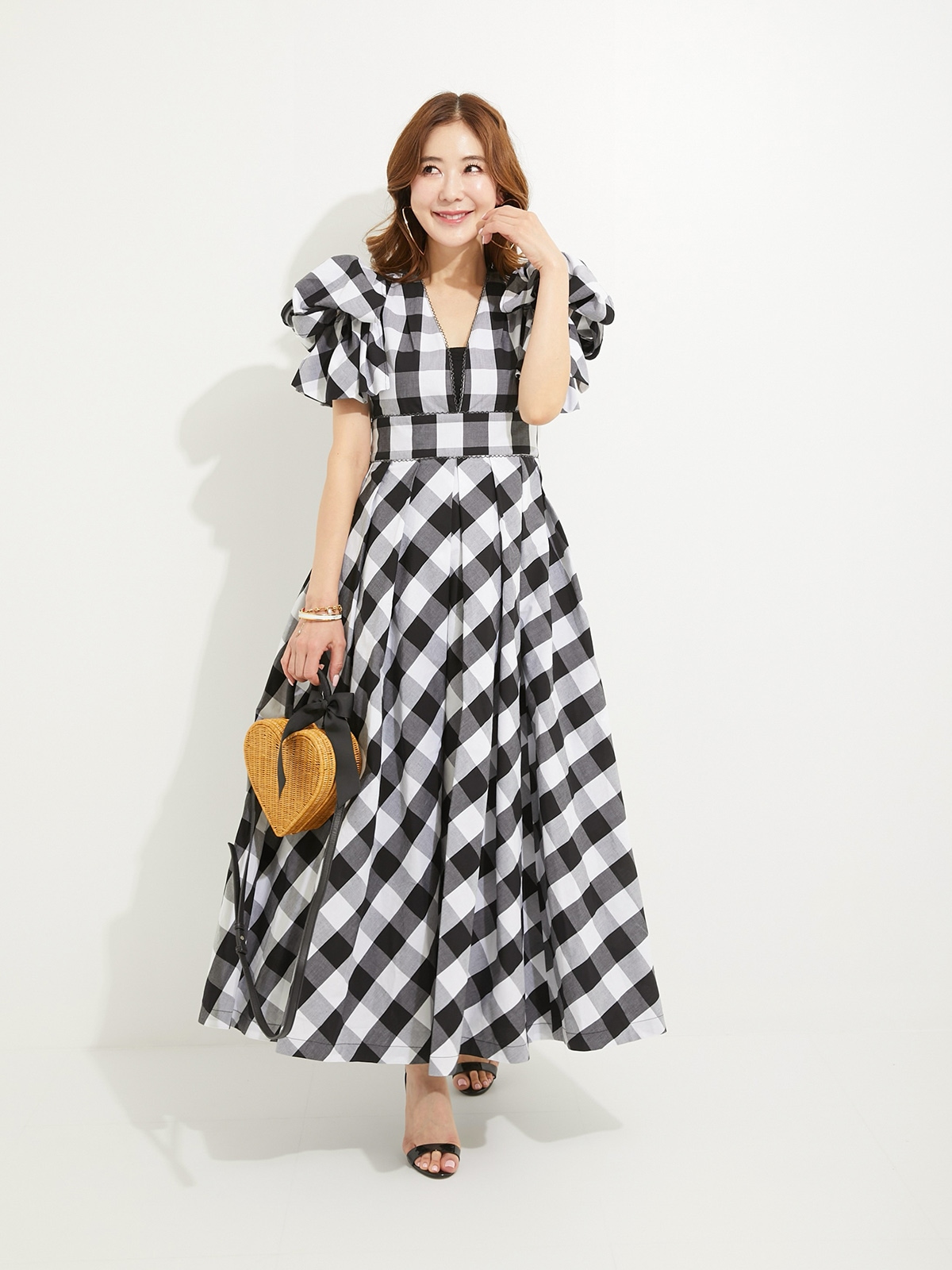 リボンスリーブブロックチェックドレス【残り3点】 | DRESS | OBLI