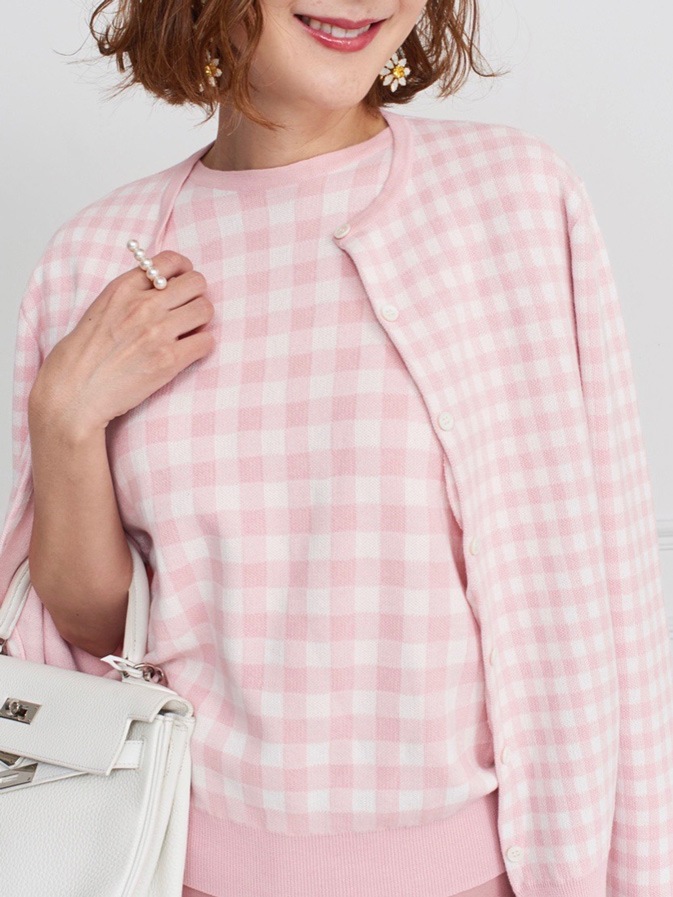 ギンガムアンサンブルニット オブリ OBLI 