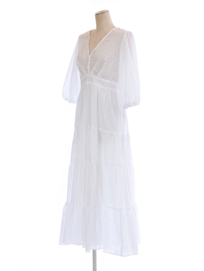Vネックコットンレースワンピ Dress Obli