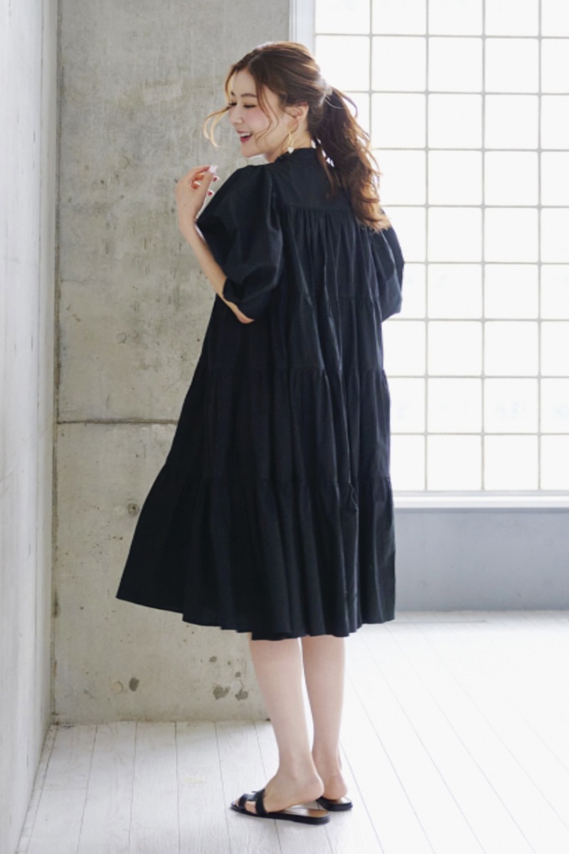 ティアードワンピース　ブラック パワーショルダーティアードワンピース/ブラック | DRESS | OBLI