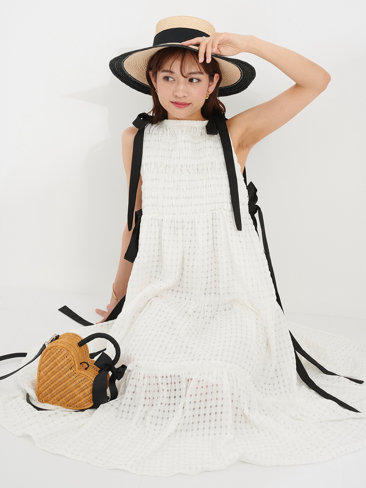 5月25日21:00発売開始】リボンチェックジャガードワンピース | DRESS